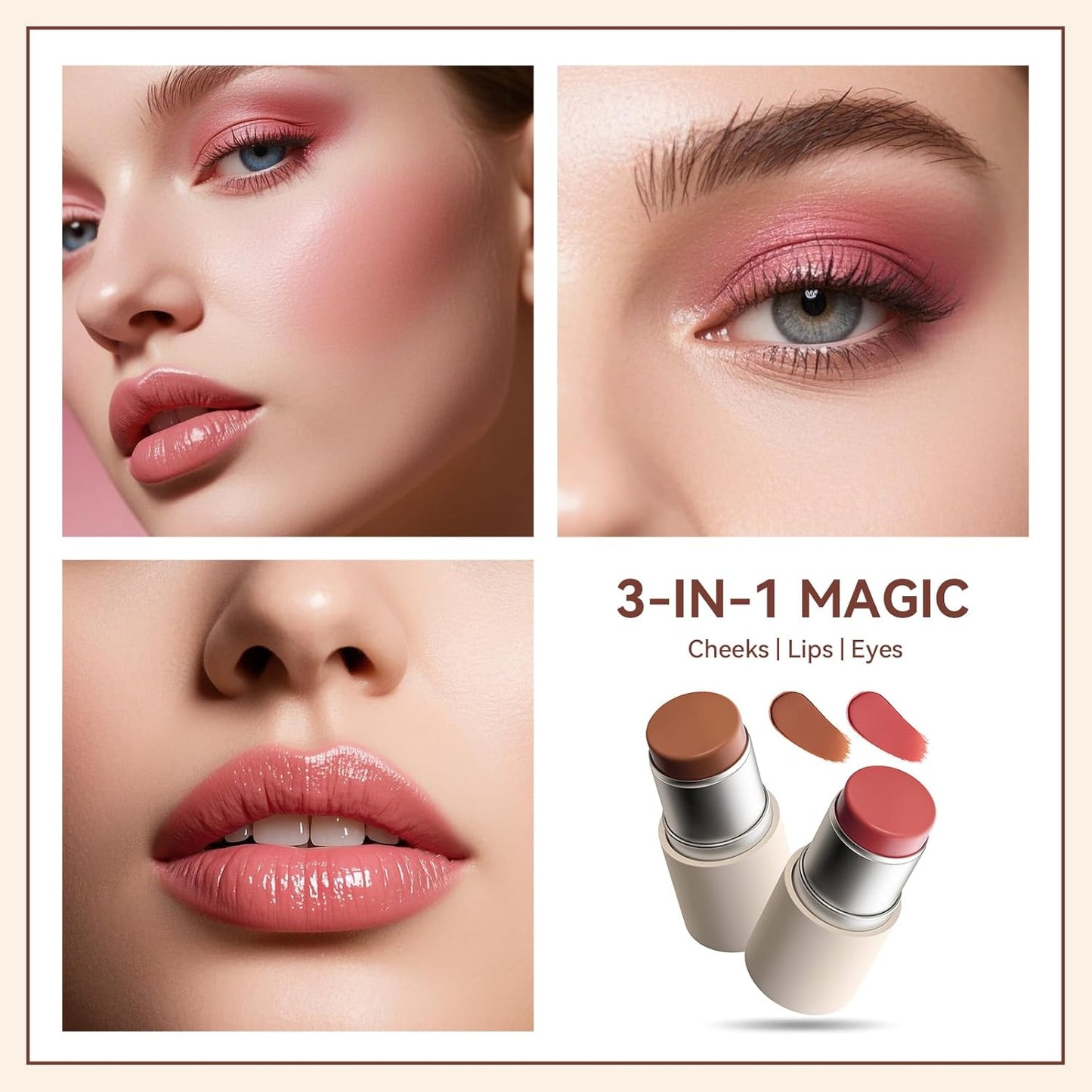 MAANGE Multi-Use Blush Stick, All-in-One Cream Blush for Cheeks, Eyes & Lips Long-Wearing, Blendable Makeup Blush Stick, Creamy & Buildable (C101+R101)