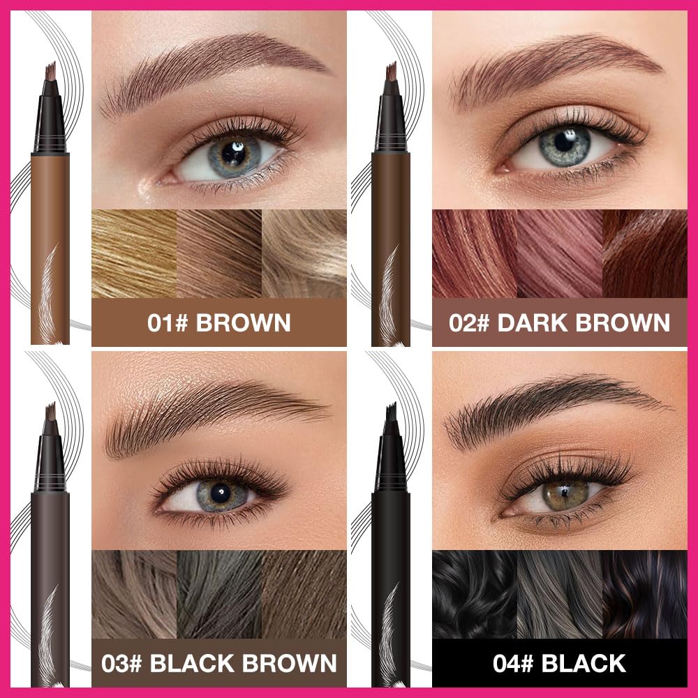 Kaely Microblading Eyebrow Pen with Multiple Fork Tips, Square Brush Magic Eyebrow Contouring Pen Waterproof, 3d Eye Brow Pencils for Women, Create Natural Hair-Like Brows, 103 Black Brown