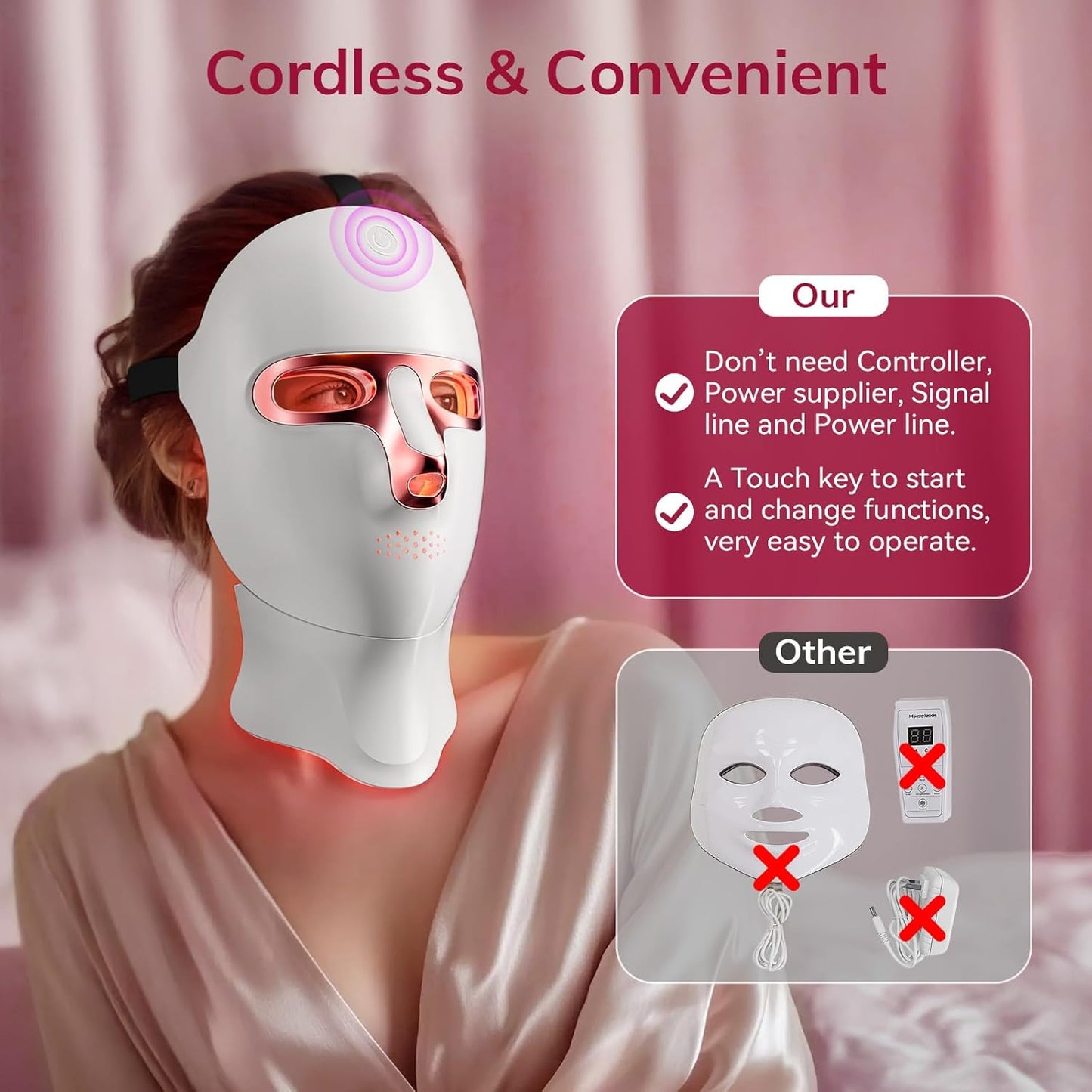 Red Light Therapy Mask for Face,Cordless LED Face Mask Light Therapy with Neck Device,USB C Rechargeable,Infrared Light Therapy Mask for Home Working Travel Yoga Sleep.