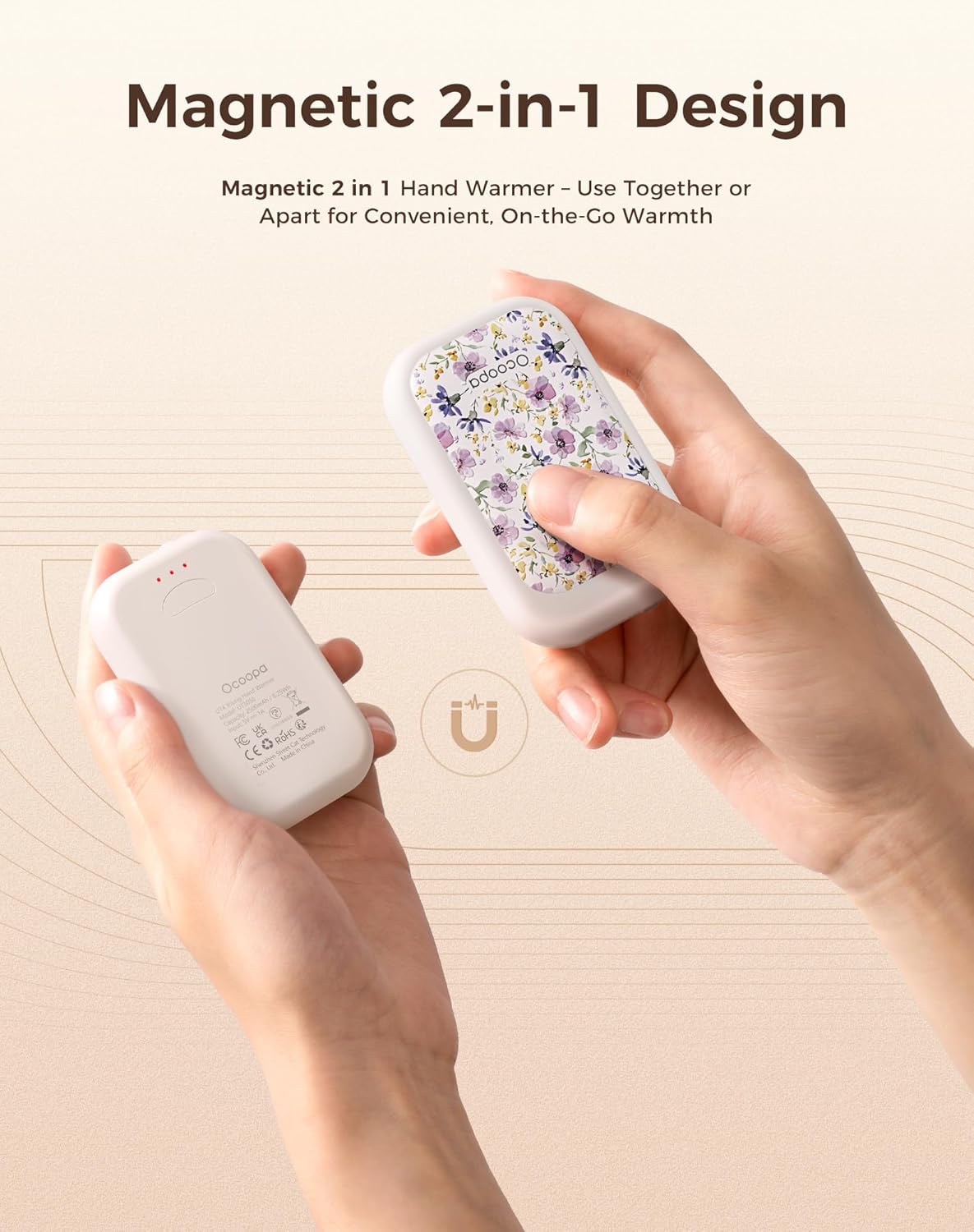 OCOOPA AI Magnetic Hand Warmers Rechargeable 2 Pack, 5000mAh Ultra-Thin Electric Glove Heater Handwarmer,UL Certified, Men Women Gifts for Christmas,Birthday,Winter Essentials,UT4 Young