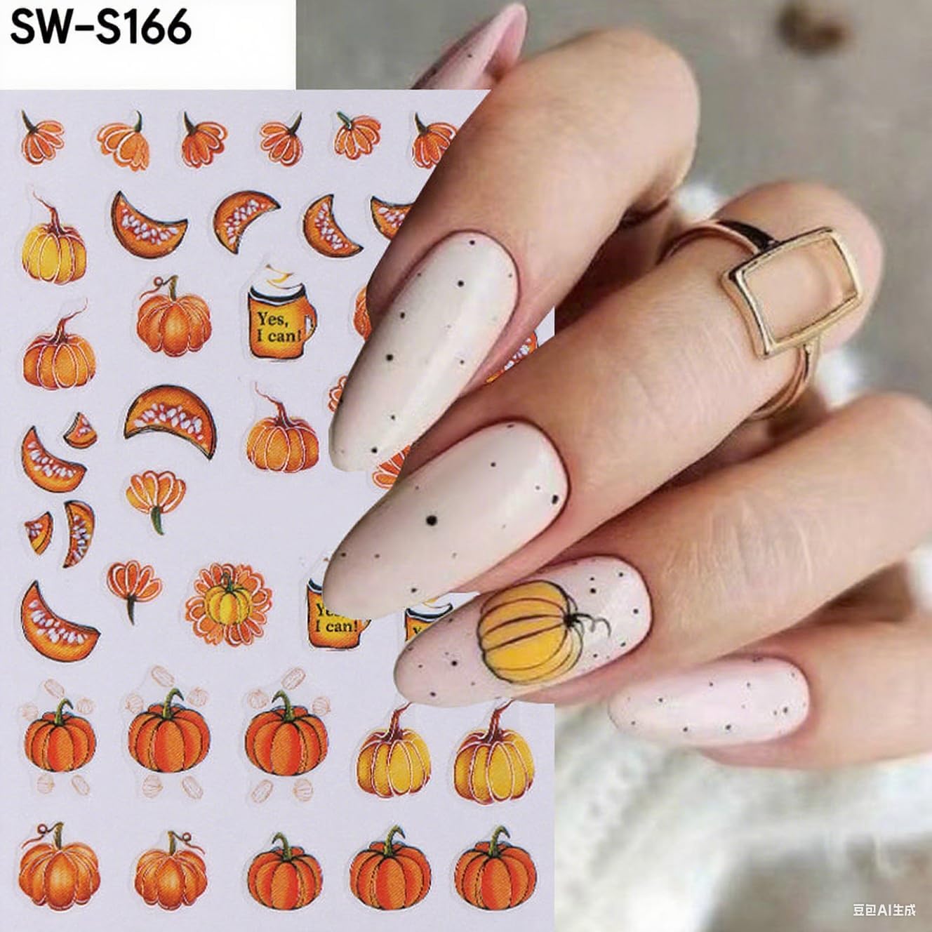 6Pcs Fall Nail Stickers Thanksgiving Pumpkin Nail Decals DIY Self Adhesive Maple Leaves Nail Design Sticker Autumn Nail Decoration Supplies Manicure Accessories for Women Girls