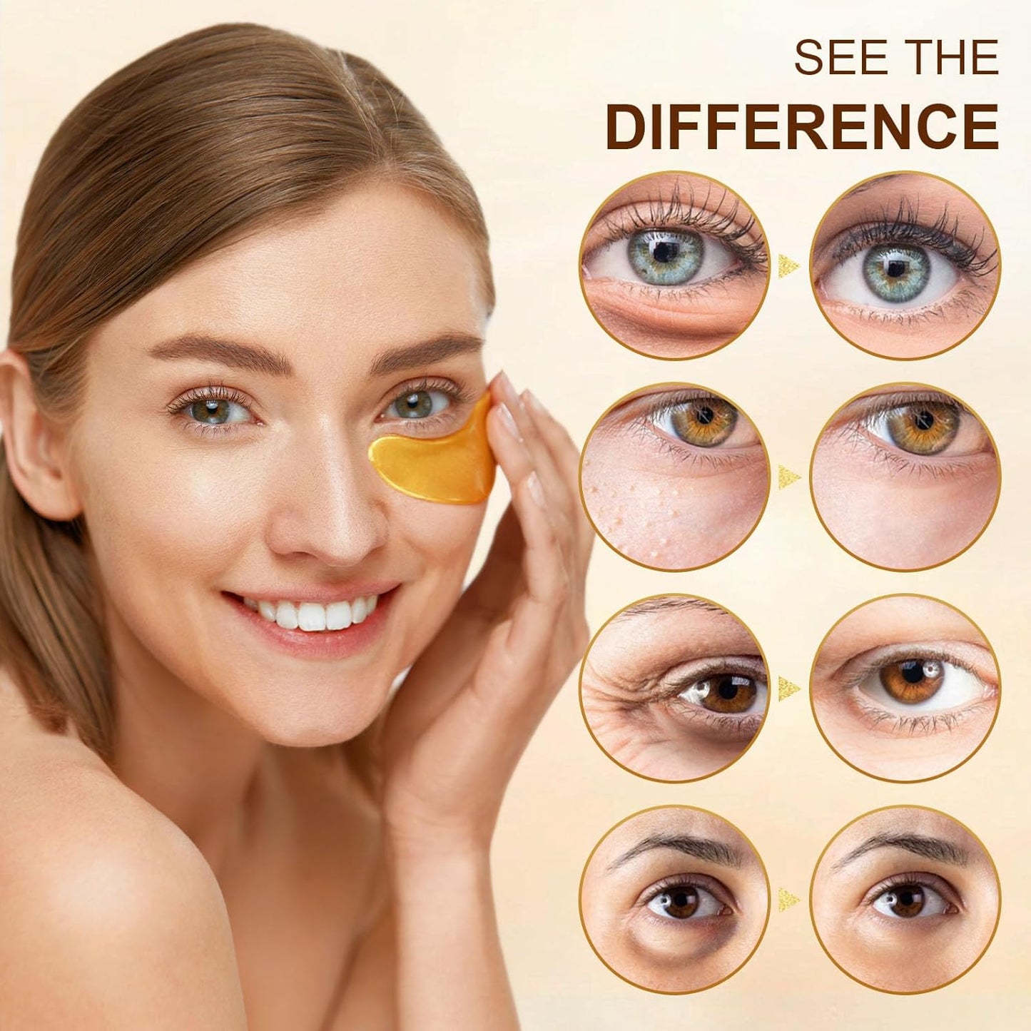 20Pairs/40Pcs 24K Gold Eye Patches, Collagen Eye Masks for Dark Circles and Eye Bags, Smooth Wrinkles & Puffy Eyes, Moisturizing Skin, Skincare Eye Treatment, Beauty & Personal Care