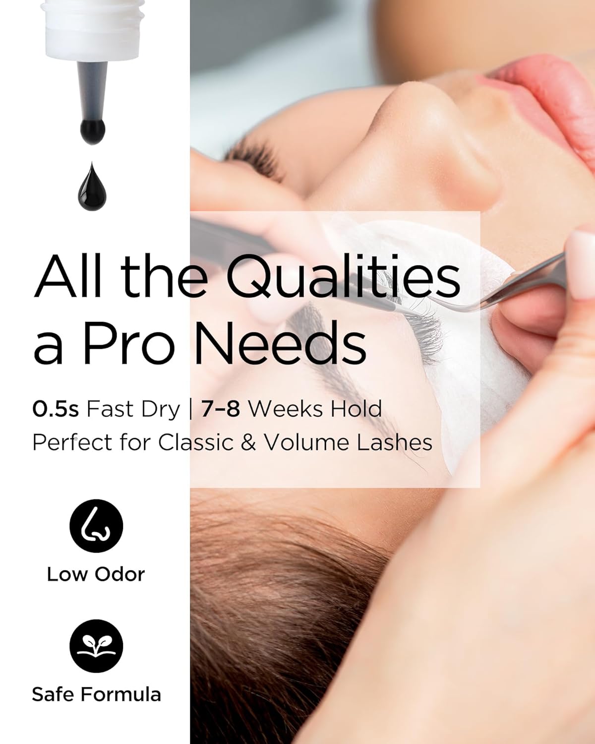 BEYELIAN Sensitive Eyelash Extension Glue 0.17fl.oz/5ml / 0.5Sec Drying Time/Retention – 7-8 Weeks/Black Adhesive/Professional Hypoallergenic Formaldehyde-Free Lash Extension Glue Supplies