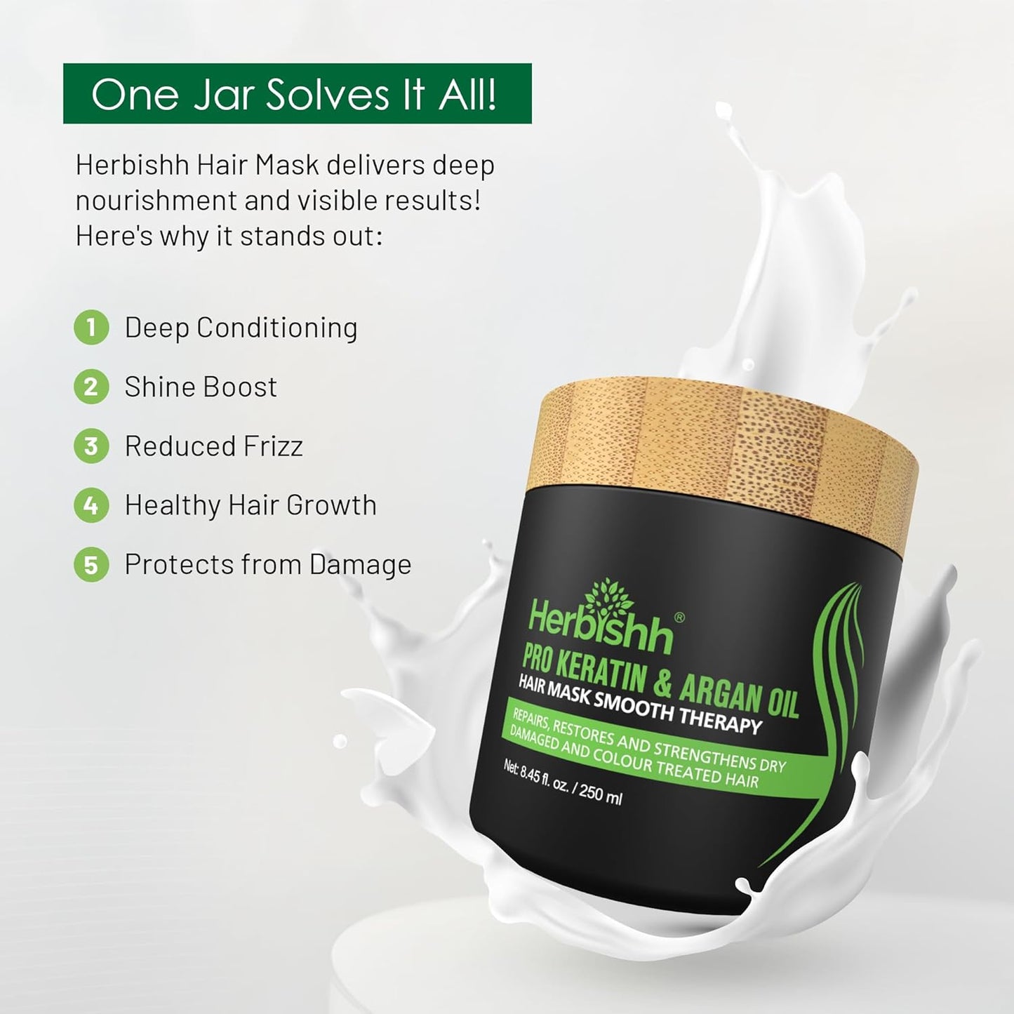 Herbishh Argan Hair Mask-Deep Conditioning & Hydration For Healthier Looking Hair for very Dry, Weak, Stressed Out Hair, No Sulphates, No Parabens