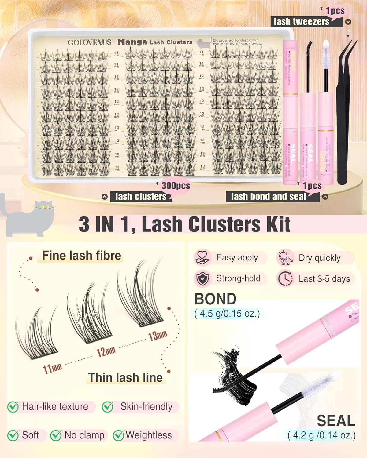 Natural Lash Clusters Kit Wispy Eyelash Clusters Fairy Cluster Eyelash Extensions Kit C Curl Lash Extension Kit Waterproof Individual Lashes (With Tweezers)