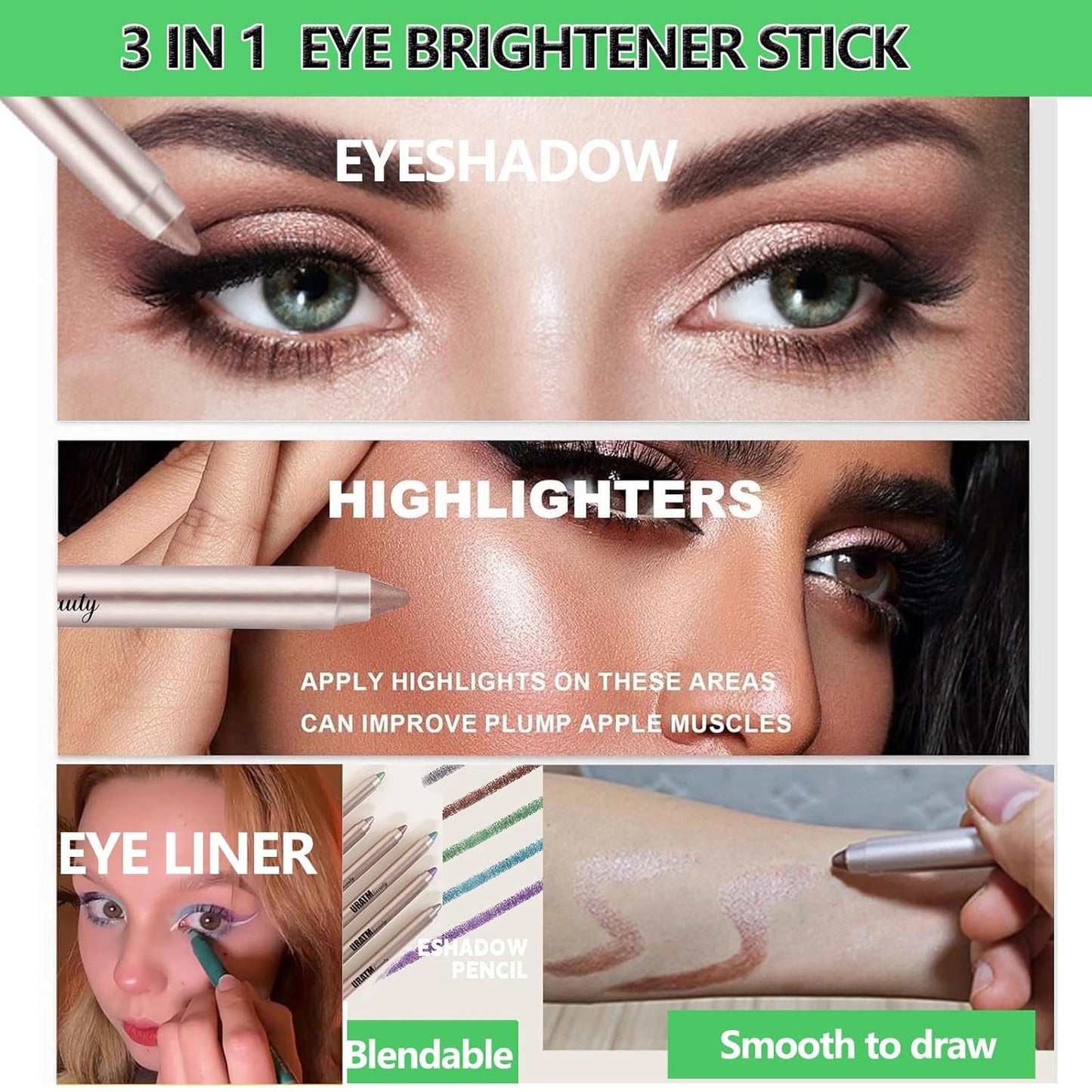 Brown Eyeshadow Stick, Blendable Creamy eyeshadow Eye Brightener Stick, Waterproof Eyeshadow Pencil Long Lasting Crayon, Smooth Shimmer Eye Shadow Highlighter Eye Liner Makeup.#B03 cocoa brown shimmer