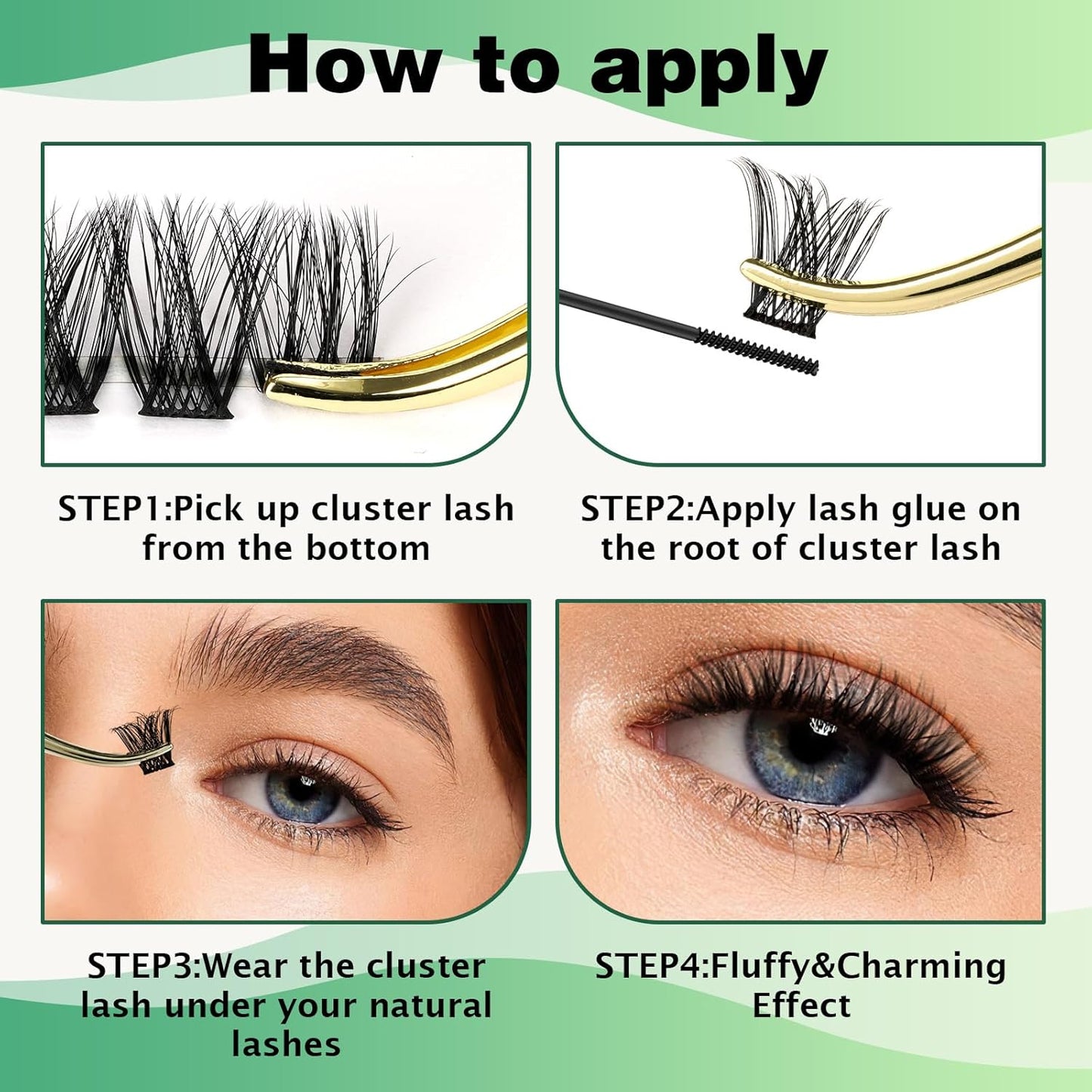 Lash Clusters 96pcs Individual Lashes D Curl 16mm Eyelash Clusters KEYYOU Volume Wispy Lash Extension Soft&Comfortable Easy DIY at Home(Y18,D-16mm)