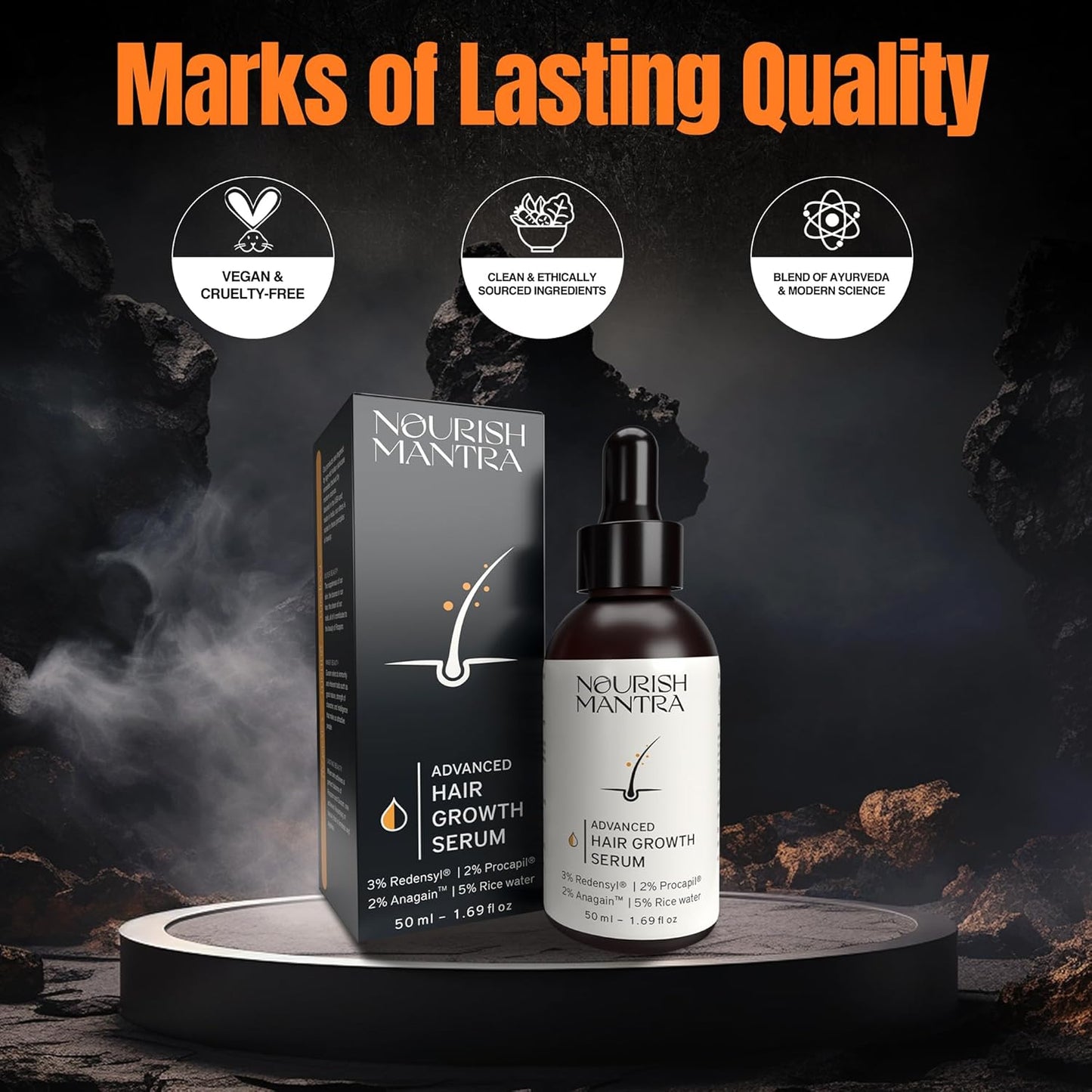 Nourish Mantra Advanced Hair Growth Serum 50ml, 3% Redensyl, 2% Anagain, 2% Procapil, 5% Rice Water, Promotes Hair Regrowth, Anti Thinning & Hair Loss Treatment,Rapid Hair Growth Serum for Women & Men