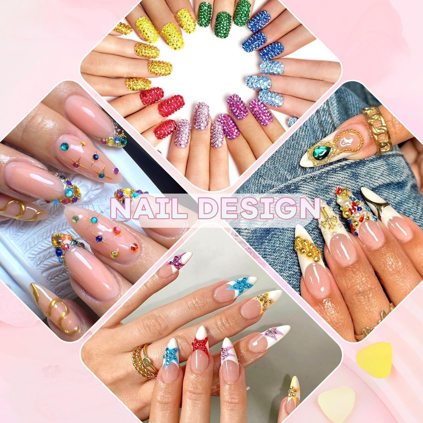 4200Pcs Small Glass Crystal Rhinestones for Nail Art with 15ML Nails Rhinestone Glue, Colorful SS3-SS10 Flatback Bedazzling Gems, Nail Rhinestones and Gems Charms for Acrylic Tips Manicure Decor