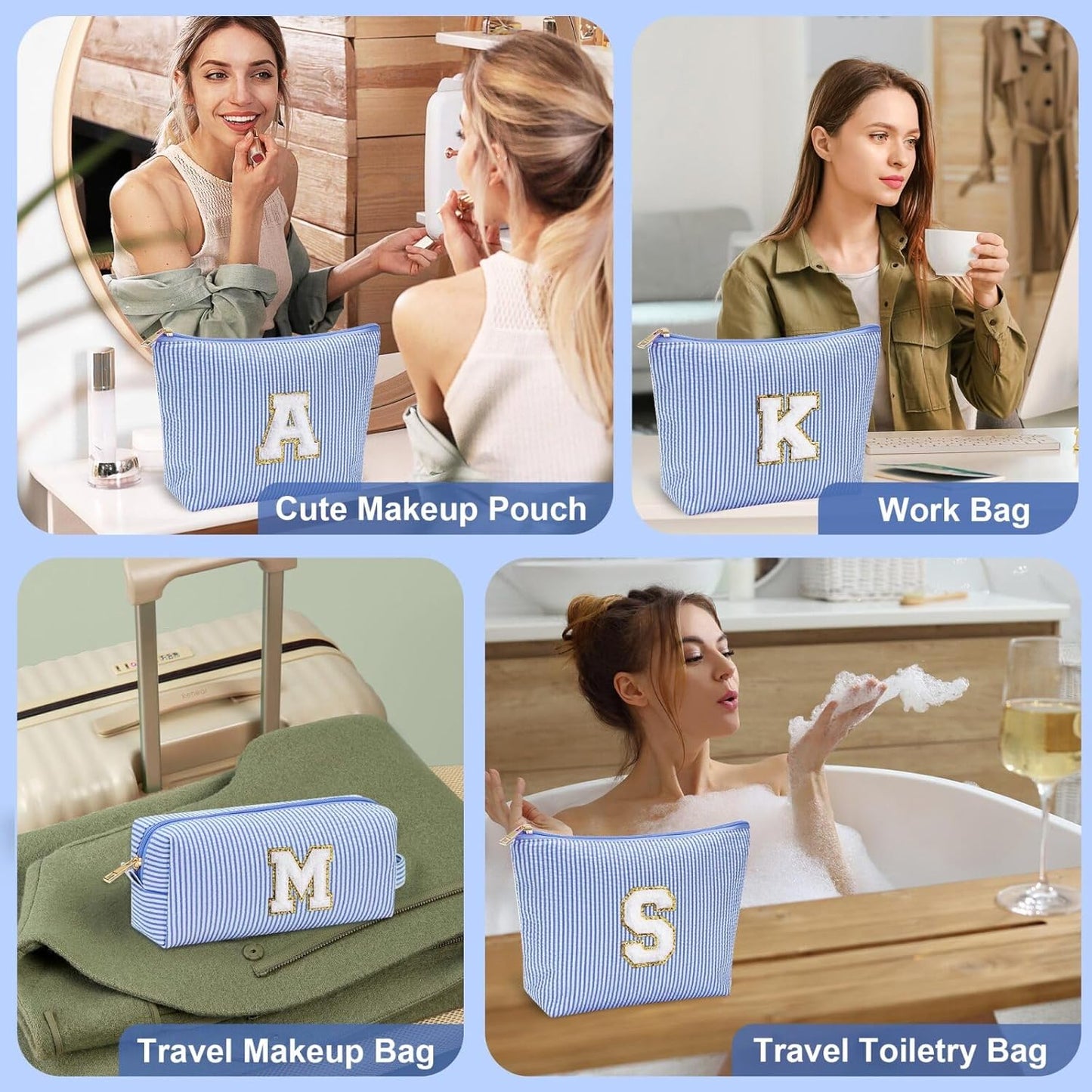 YOOLIFE Personalized Initial Makeup Bag - Travel Cosmetic Bag for Mom, Niece, Teen Girl Birthday Gifts