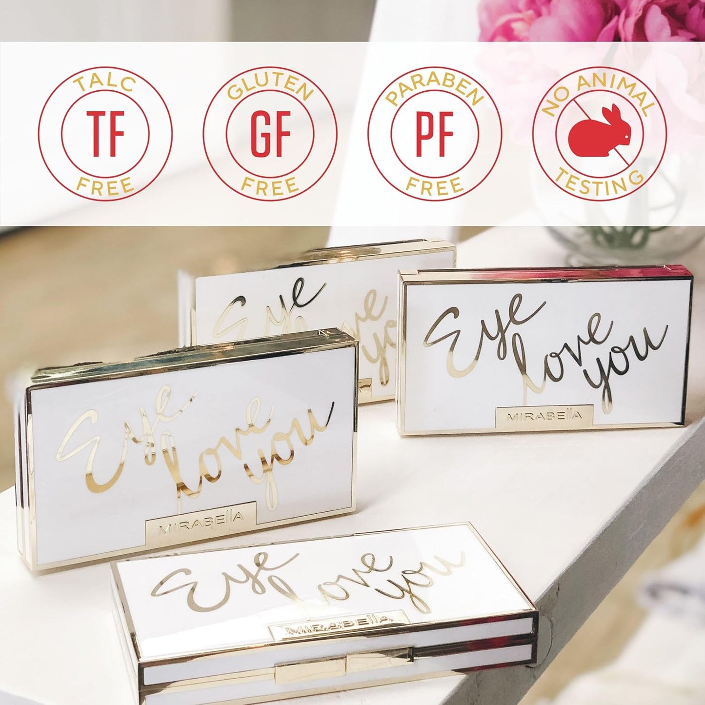 Mirabella Eye Love You Neutral Shimmer Eyeshadow Palette - Makeup Palette w/Ultra Pigmented Pressed Powders, Creamy Matte & Shimmer Pink Eyeshadow Shades - Romance