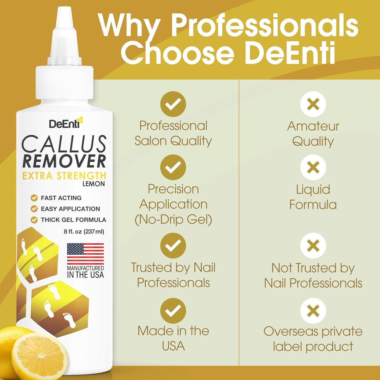 DeEnti Callus Remover for Feet, Extra Strength Foot Callus Remover Gel, 8oz Salon Grade Home Pedicure Supplies for Dry Skin, Cracked Heel, Professional Strength Foot Care, Lemon