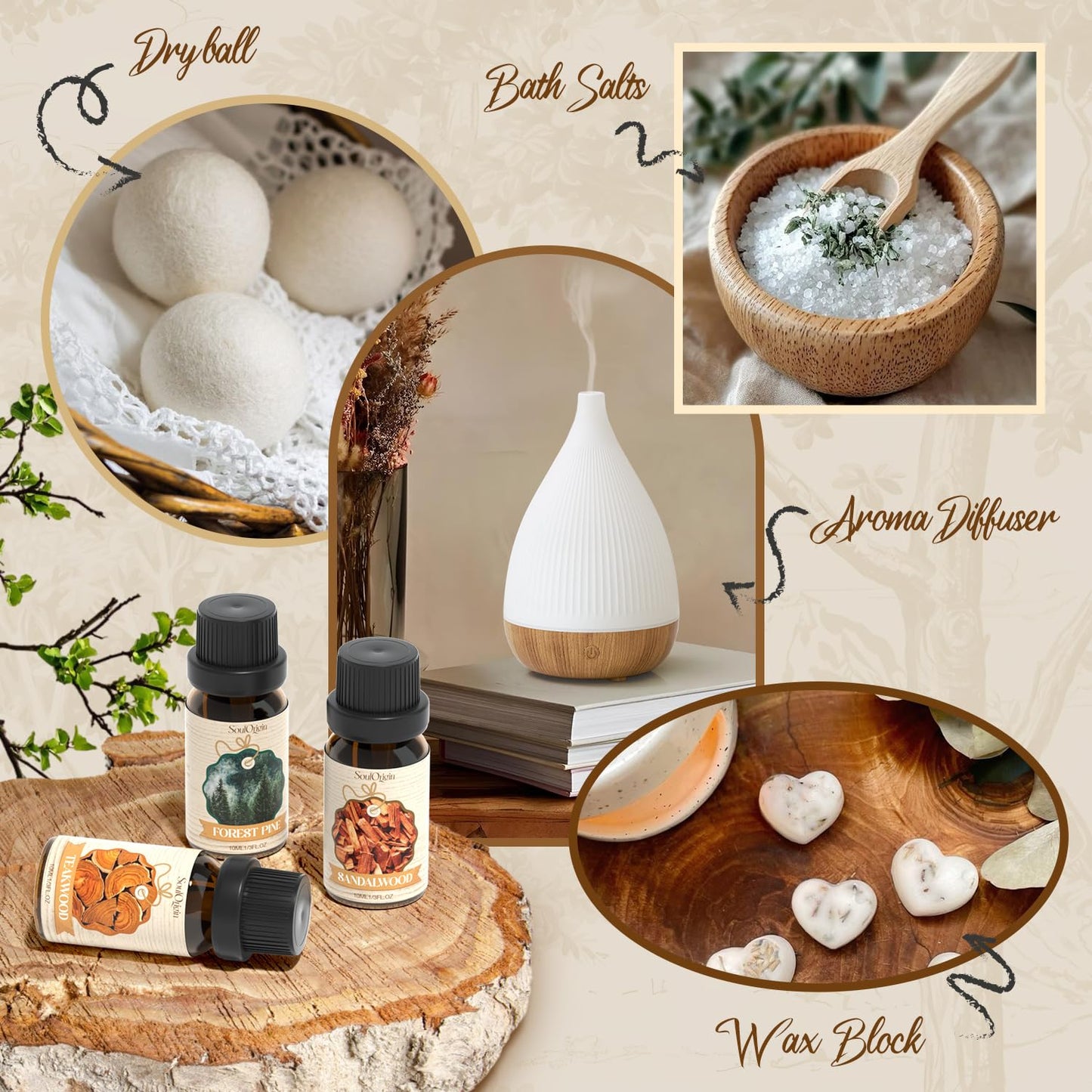 Woody Essential Oils Set, Fragrance Oil Set for Diffuser, Scent Diffuser Oil for Candle Making- Sandalwood, Cedar, Bamboo, Teak, Vetiver, Forest Pine