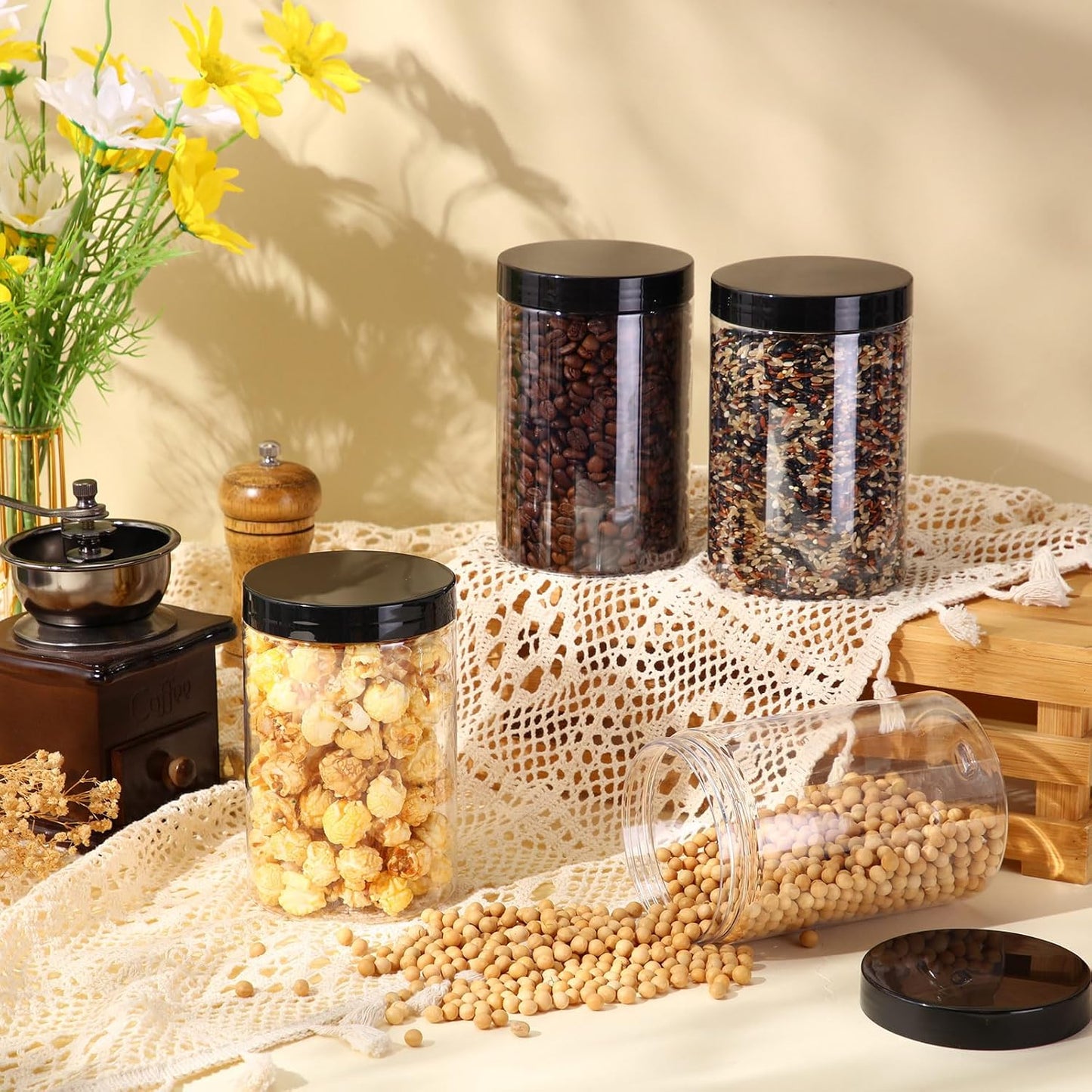 Patelai 4 Pieces Round Wide-mouth Leak Proof Plastic Container Jars with Lids for Travel Storage Makeup Beauty Products Face Creams Oils Salves Ointments DIY Making(27 Ounce,Black)