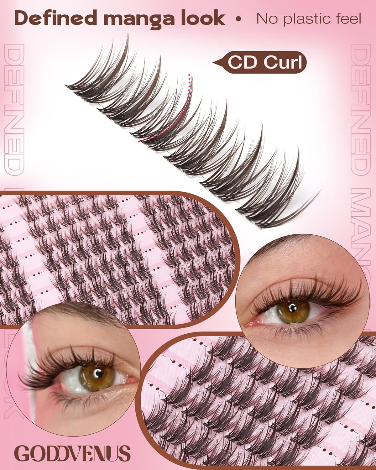 Brown Manga Lash Clusters Natural Cluster Eyelash Extensions CD Curl Wispy Fairy Eyelashes Clusters Waterproof Anime Individual Lashes 180pcs