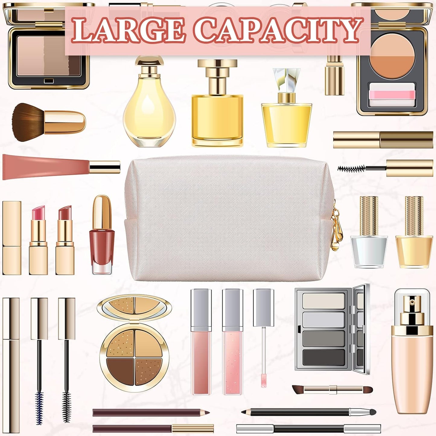 Kigeli 15 Pcs Aesthetic Makeup Bags PU Leather Cosmetic Pouches Waterproof Plain Toiletry Bags Makeup Pouches Bulk for Women Party Gift Travel Storage Organizer(Ivory White)