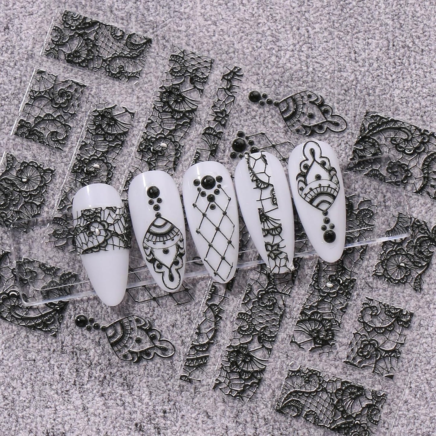 JMEOWIO 3D Embossed Black White Flower Nail Art Stickers Decals Self-Adhesive Pegatinas Uñas 5D Leaves Lace Nail Supplies Nail Art Design Decoration Accessories 4 Sheets