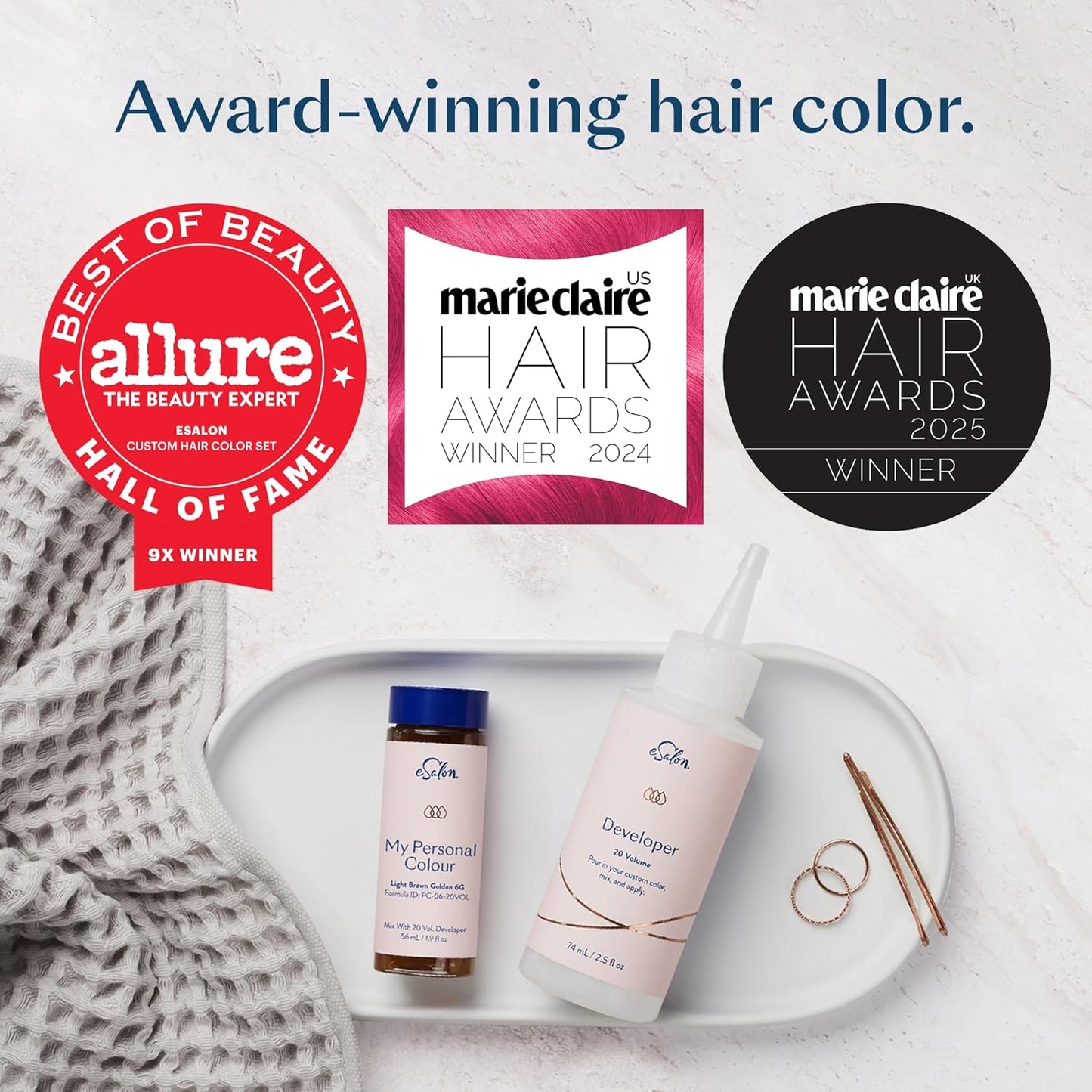 eSalon Permanent Hair Color & Hair Dye Complete Kit - Personal Colorist Kit for Up To 100% Gray Coverage for All Hair Types - Professional-Grade Ammonia-Free Hair Dye (Light Brown Ash 6A)