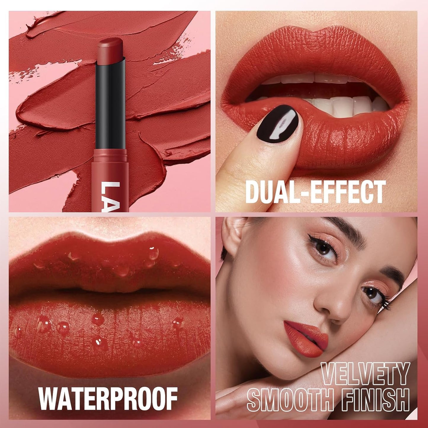 Jolilab 2Pcs Velvet Matte Lipstick Nude Matte Soft Dark Color Stick High Pigmented Long-Lasting Waterproof Lip Stick Lip Balm Beauty Cosmetics Gift for Girls and Women(03#+04#