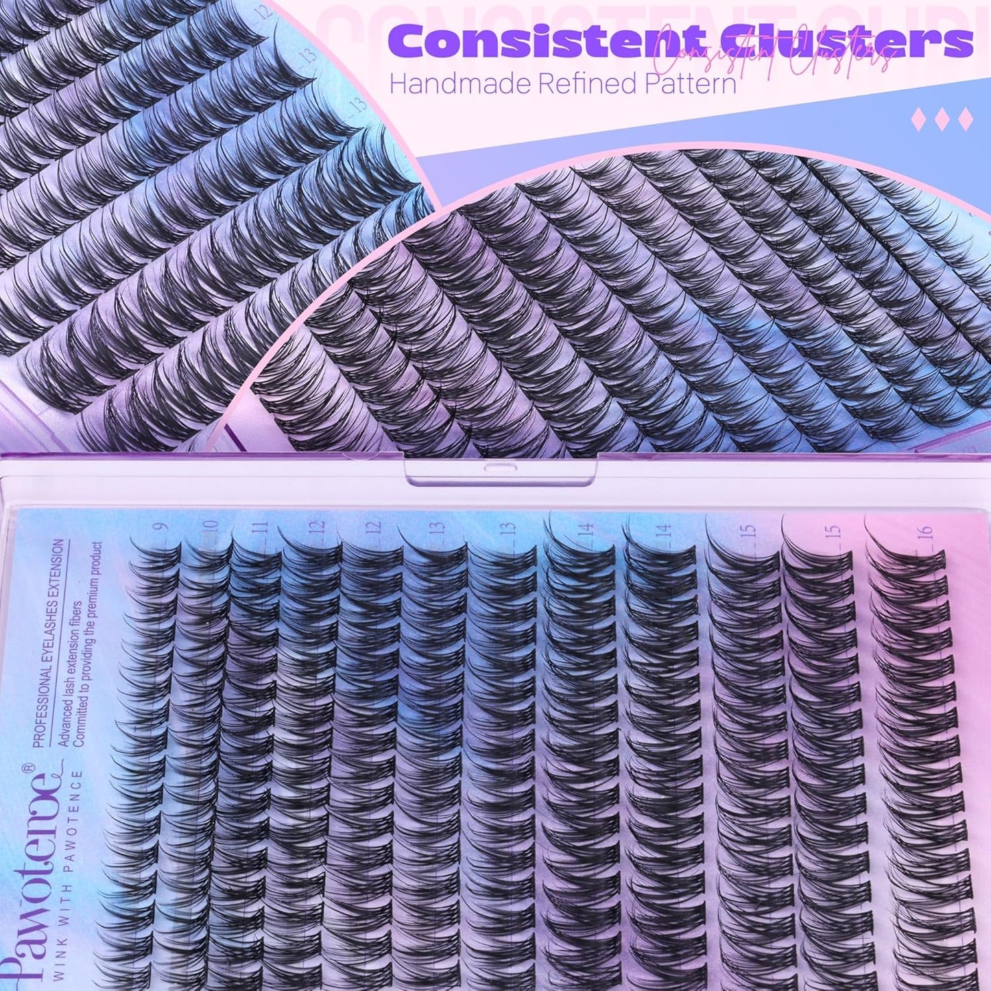 Pawotence Lash Clusters Wispy 9-16mm Individual Lashes Cluster Eyelash Extensions 192pcs Lash Extension DIY Soft Natural Eyelash Clusters with Thin Band