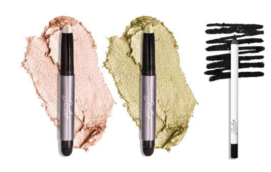 Julep Eyeshadow 101 Crème-to-Powder Eyeshadow Stick Duo + When Pencil Met Gel Sharpenable Multi-Use Longwear Eyeliner Pencil, 3pc Set - Meadow Shimmer, Blackest Black and Pearl Shimmer