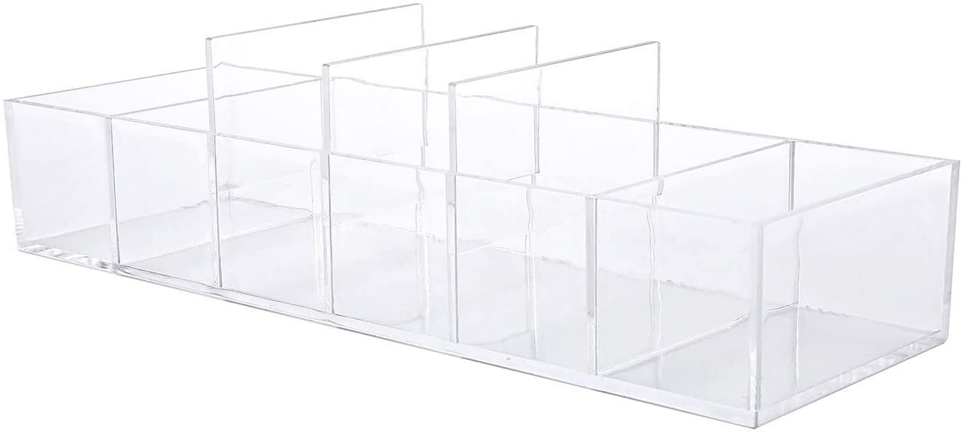 Acrylic Makeup Organizer Cosmetic Storage Makeup Display Case Lipstick Holder Dispenser Adjustable Canister Bathroom Container (10 x 3.4 x 1.9 inches, 6 Partitions, Transparent)