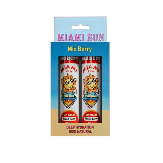 Miami Sun Natural Ghee Lip Balm, Hydrating Lip Treatment with Shea Butter & Beeswax, Organic & Non-Toxic, Best for Dry, Chapped Lips - Moisturizing, Healing & Chemical-Free (Gift of 2, Mixed Berry)