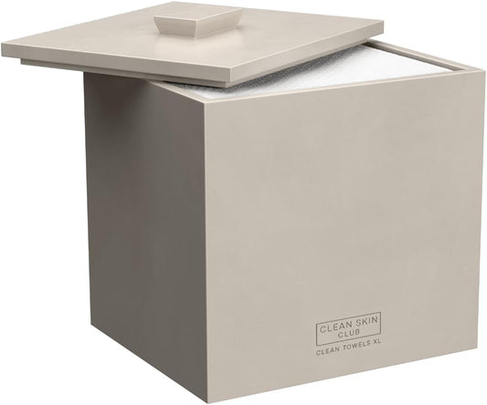 CLEAN SKIN CLUB Cement Box for 50 Disposable Clean Towels XL (Towels NOT Included), Concrete Container for Face Towelettes Bathroom Counter Storage, Cleansing Facial Dry Wipes - Taupe Stone