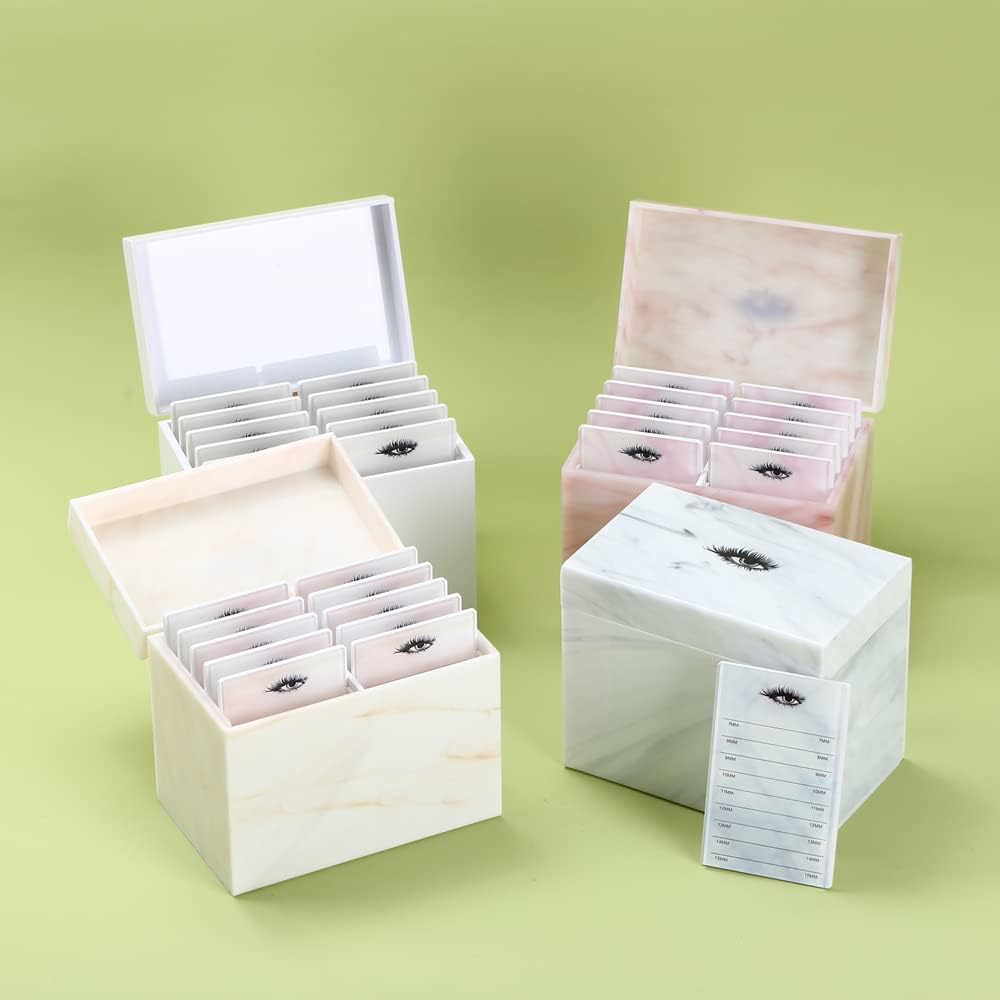 10 Layers Acrylic Eyelash Storage Box, Makeup Eyelashes Extension Close-Packed Display with 10 Pallets, Grafting False Eyelashes Glue Pallet Holder Display Organizer (Marble White)