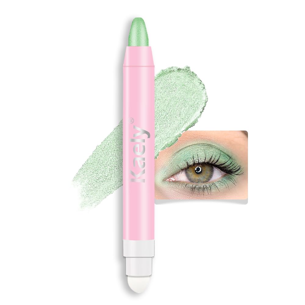 Kaely 2in1 Cream Eye Shadow Brightener Sticks for Eyes, Pencil Eyeshadow Applicator Stick Waterproof Pigmented, Eye Shadow Palette Highlighter Makeup, sombras para ojos, 12 Greenish Cyan Shimmer