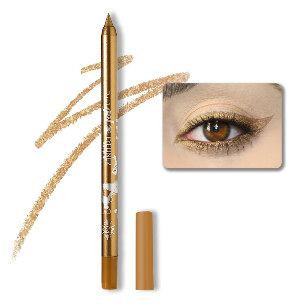 evpct 1Pcs Gold Color Gel Glitter Eyeliner Pencils Set for Women Waterline Waterproof Smudge Proof lapiz de ojos delineador de ojos contra el agua Eye Liner Makeup,04# Gold