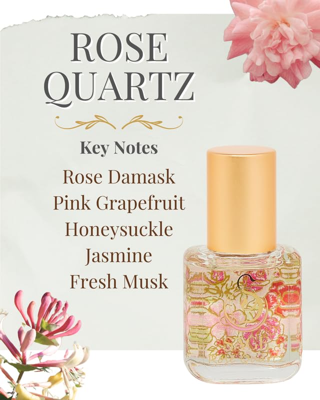 Rose Quartz Organic Perfume Oil Extract Roll-On by Sage- 1/4 oz, Vegan & Cruelty-Free, Floral Scent, Rose Damask, Honeysuckle, Jasmine - Made in USA
