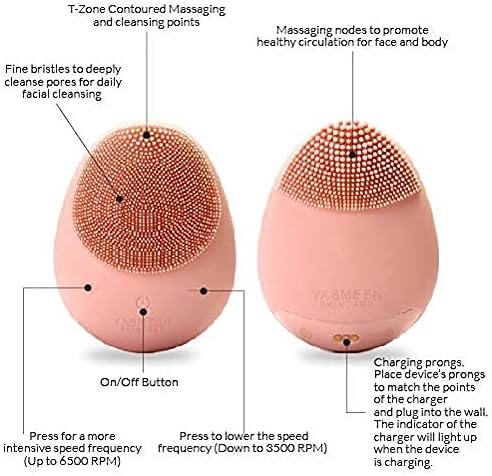 Sonic Facial Cleansing Brush, Waterproof Electric Face Cleansing Brush Device for Deep Cleaning|Gentle Exfoliating|Massaging,Rechargeable,Yasmeen Skincare Co.