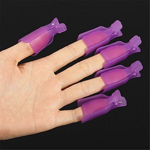 10pc Professional Plastic Acrylic Nail Art Soak Off Cap Clip Uv Gel Polish Remover Wrap Cleaner Clip Cap Tool (Purple)