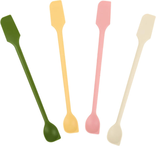 Silicone Jar Scraper Set of 4, Double-Headed, 10.2-Inch, Mini Spatula & Spoon for Jam Jars & Makeup