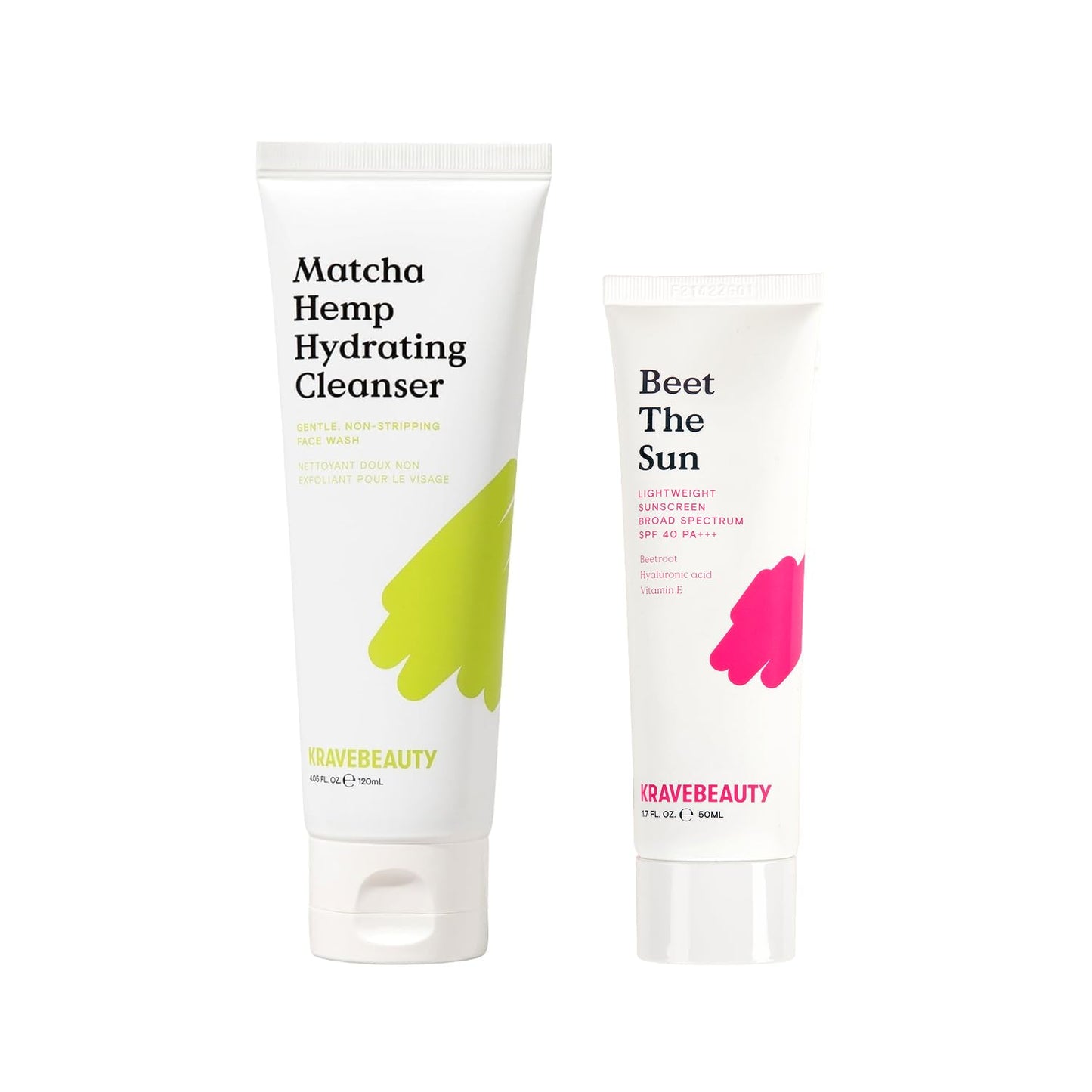 KraveBeauty Cleanse + Protect Duo, Contains Matcha Hydrating Cleanser + Beet The Sun, Gentle Face Wash & Chemical Non-Greasy SPF, Daily Skincare Essentials, Vegan & Cruelty Free, 4.05 fl oz 1.7 fl oz