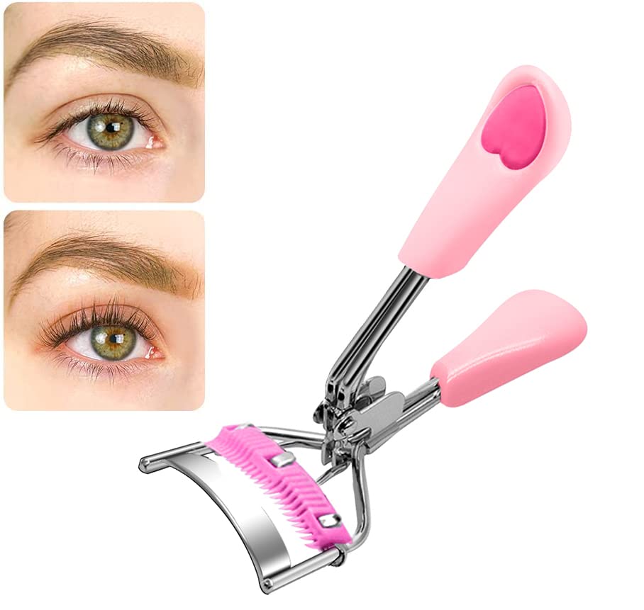 Eyelash Curler Stainless Steel with Brush Mascara Muffle False Eyelashes Accessory Best Professional Tool for Lashes Curls Pinkiou