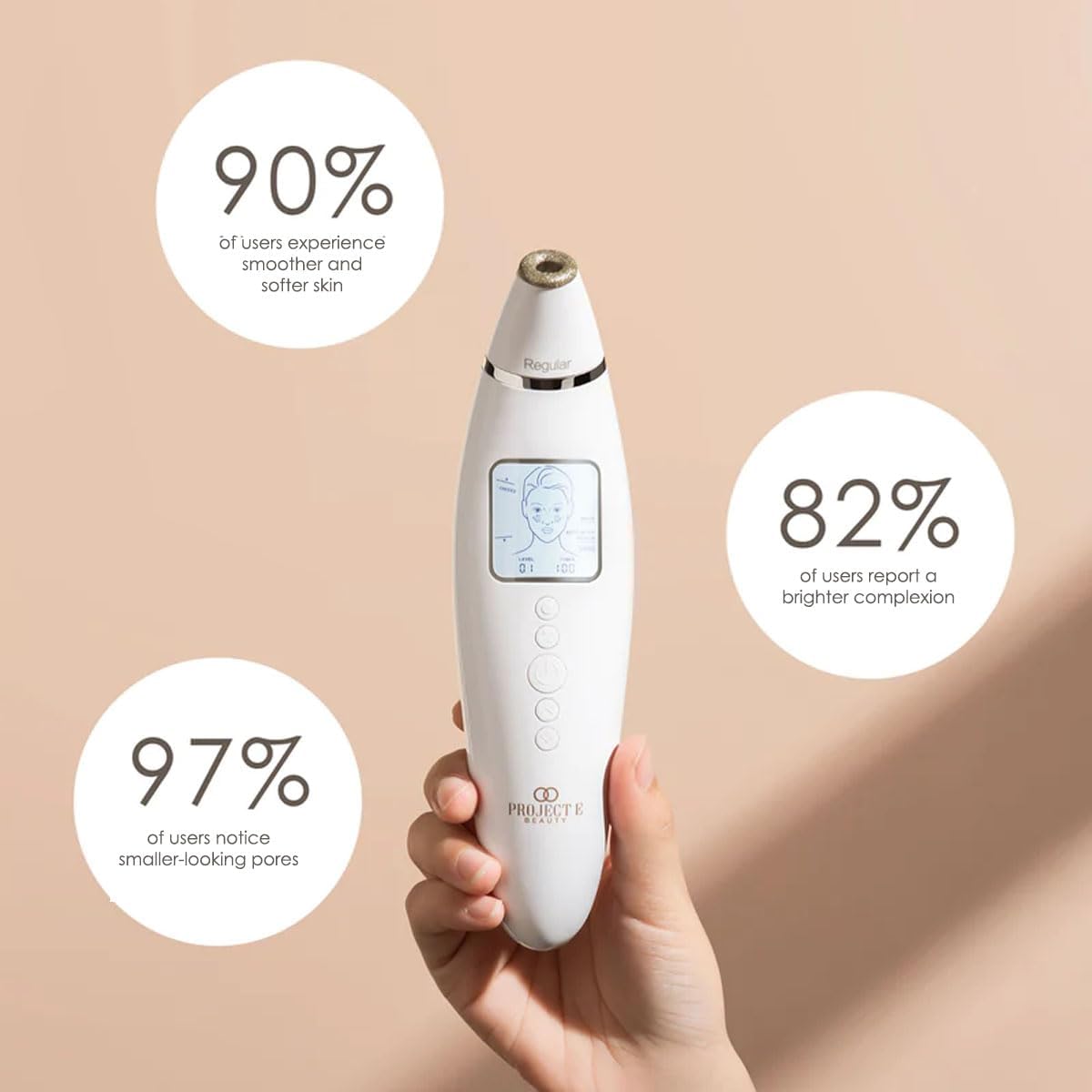 Reinvo Facial Microdermabrasion Wand by Project E Beauty | Gentle Exfoliation | Reduce Wrinkles & Fine Lines | Decrease Pores | Fresh & Radiant Skin | 4 Interchangeable Heads | Vacuum Suction Device