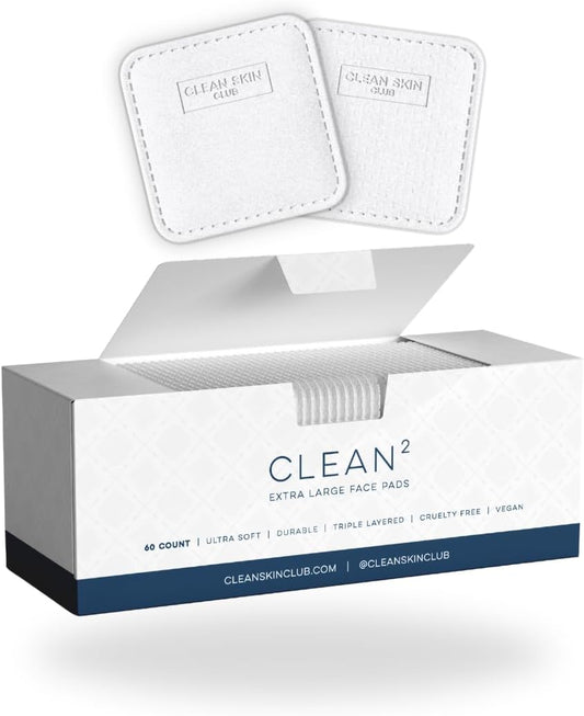 Clean Skin Club Clean² Pads 2.0 [New & Improved Edges] Guaranteed Not to Shed & Tear Face Pads, Unique Triple Layers, Textured & Ultra Soft Side, Organic Disposable Cotton, Pair with Makeup Remover