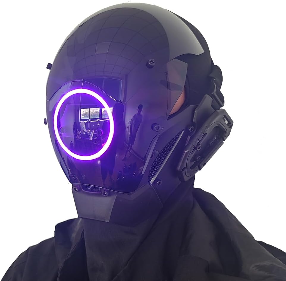 KYEDAY Punk Mask Cosplay for Men, LED Round Light Mask for Women Cosplay Halloween Fit Party Music Festival Accessories