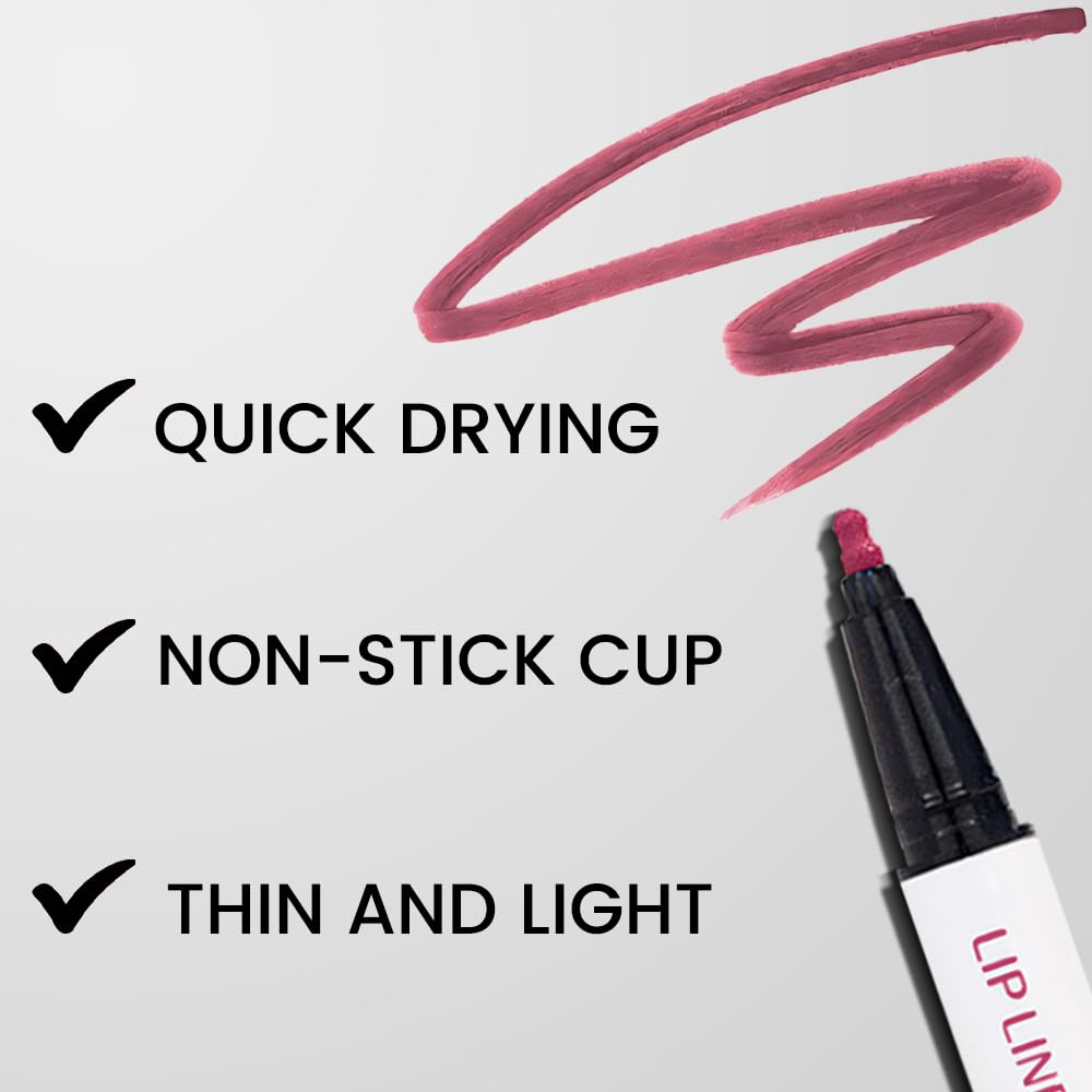 evpct Longwear Liquid Lip Liner Stain Marker Pen Long Lasting Waterproof, Mauve Red Matte Semi Permanent 24 Hour Lip Liner and Lipstick Combo, Korean Color Stay Lipliner All Day, Lips Stain peel off