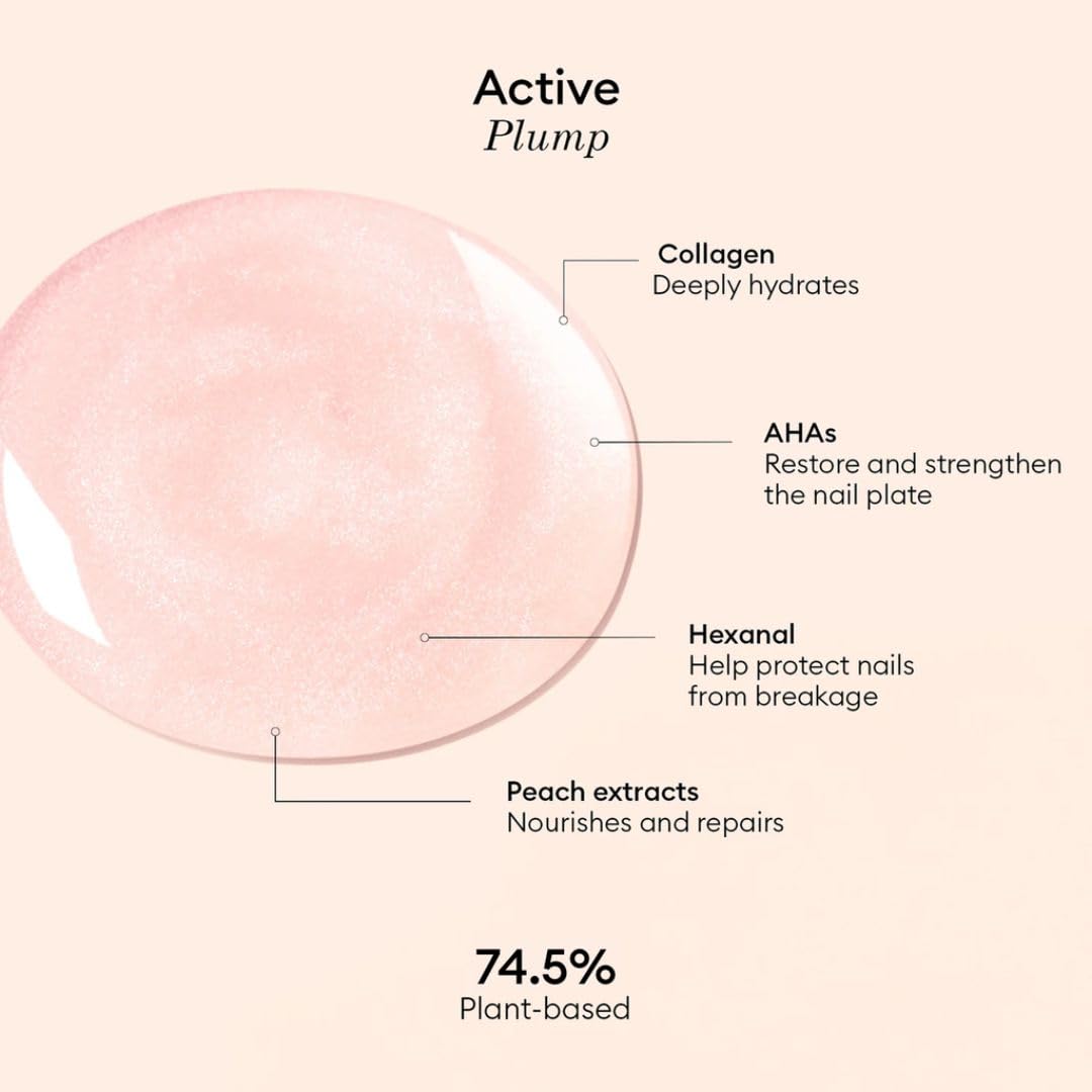 Manucurist Active Plump Nail Polish & Care - Collagen & Peach Extract - No Lamp - Nail Hydrator with Ultra-Glossy Baby Rose Shimmer for Instant Plumping Effect - Nail Volumizer - Vegan & Plant-Based
