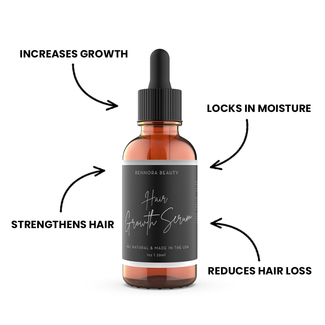 Rennora Hair Growth Serum with Organic Herbs and Natural Vitamins, Peppermint Oil, Stinging Nettle, and Rosemary Oil, No Chemicals, Formulated for Hair Regrowth (1 Pack - 30 Day Supply)