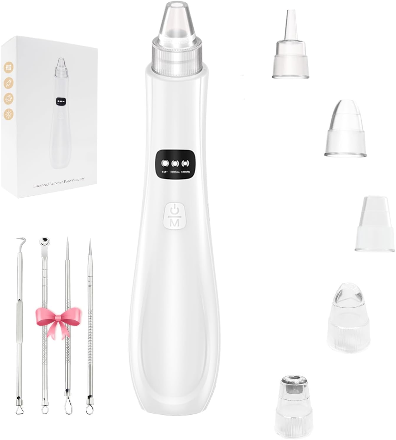 2025 Blackhead Remover Pore Vacuum, Blackhead Extractor-5 Suction Power 3 Adjustable Suction,USB Rechargeable Facial Pore Cleaner Kit Electric Acne Extractor Tool for Women & Men (White)