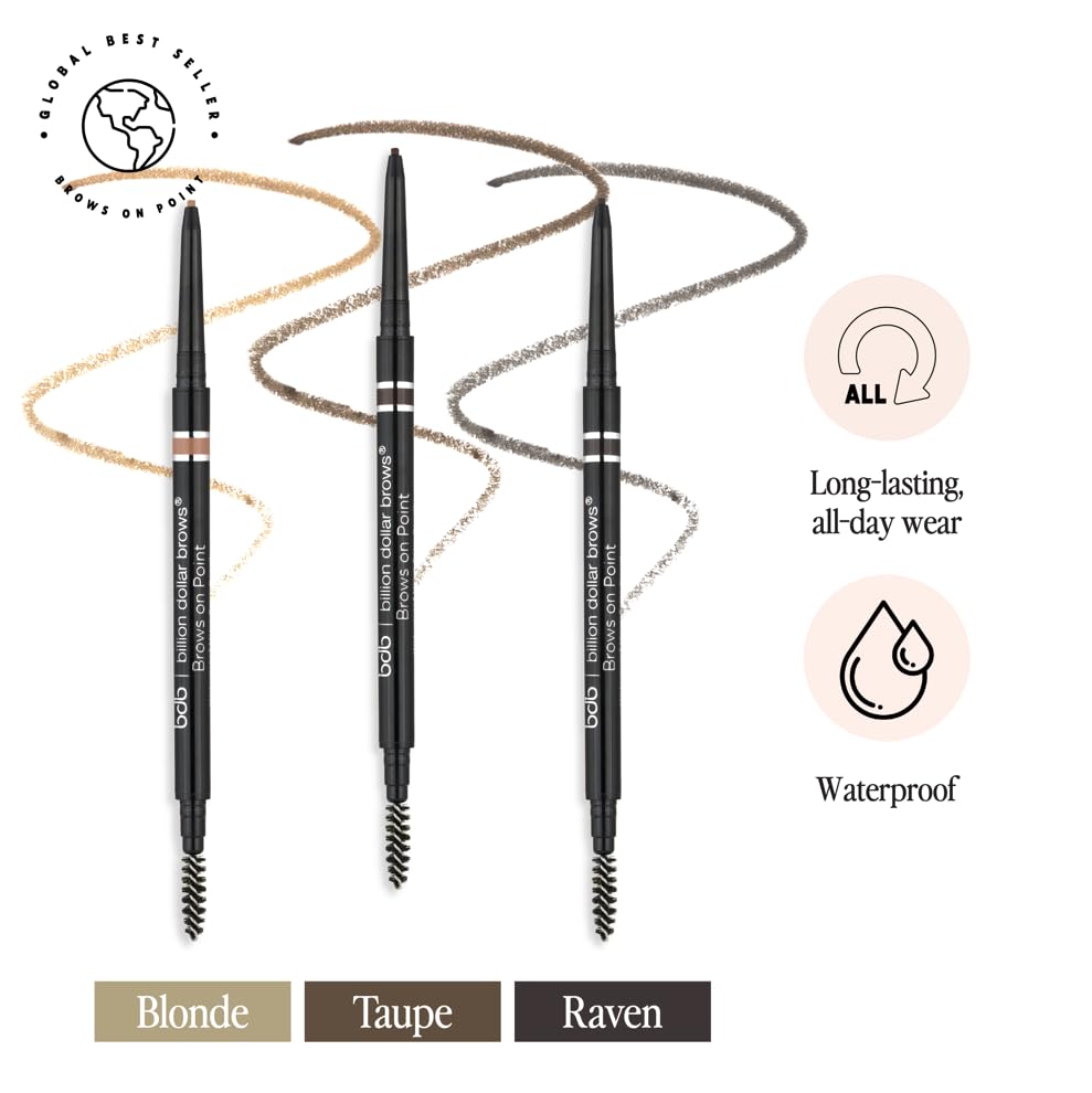 bdb Brows on Point Micro Brow Pencil - Precision Tip & Spoolie, Waterproof, Define Shape & Fill Brows, Black Raven, 3-Pack