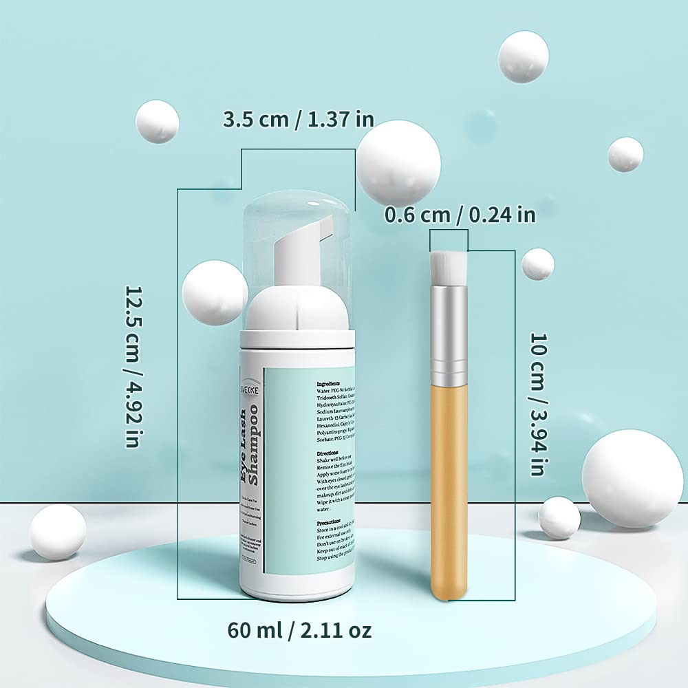 Eyelash Shampoo for Lash Extensions Kit, Prolong Lash Cleanser with Brush, Safe Eyelid Cleaner for Salon Home Use 2 fl.oz