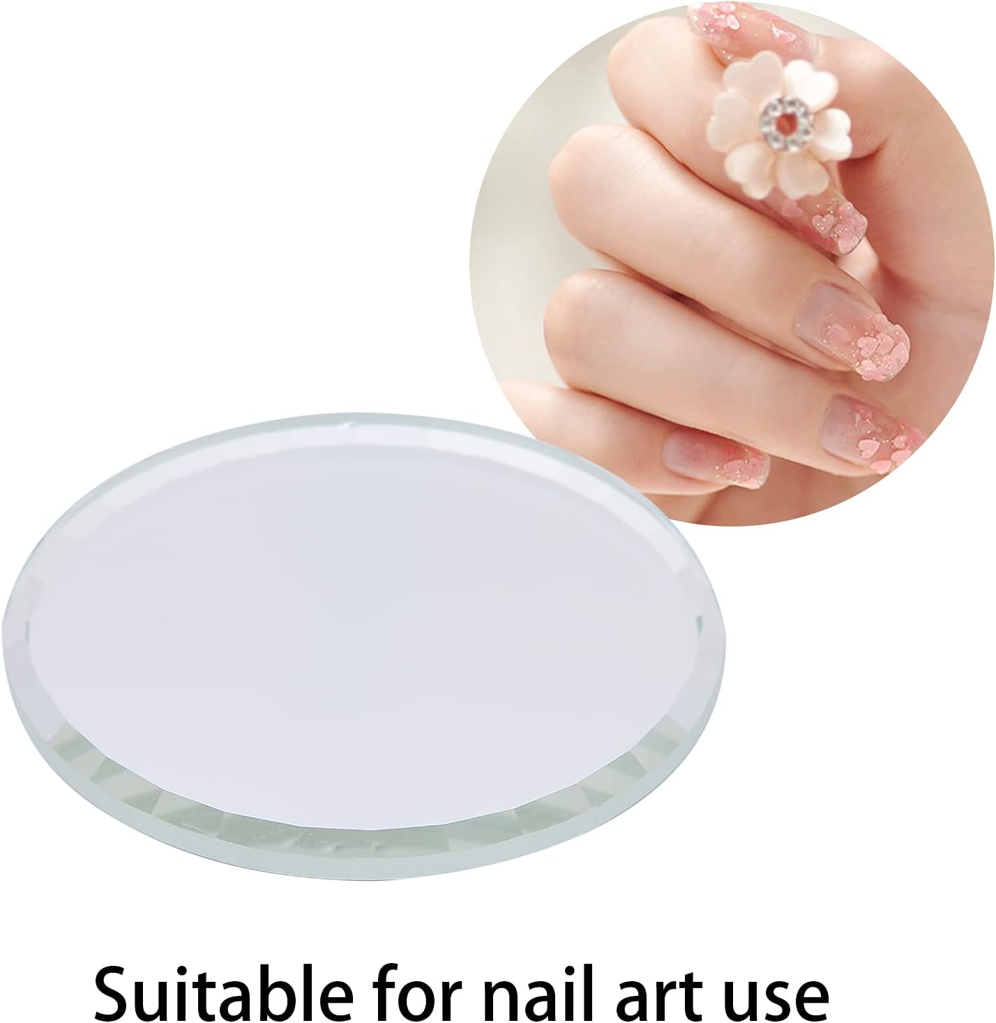 Nail Art Palette, DIY Nail Art Palette Nail Color Mixing Palette Nail Art Manicure Display Drawing Tool Nail Art Plate False Nail Mirror Glass Display Board for Manicure Makeup Paint Art(white)