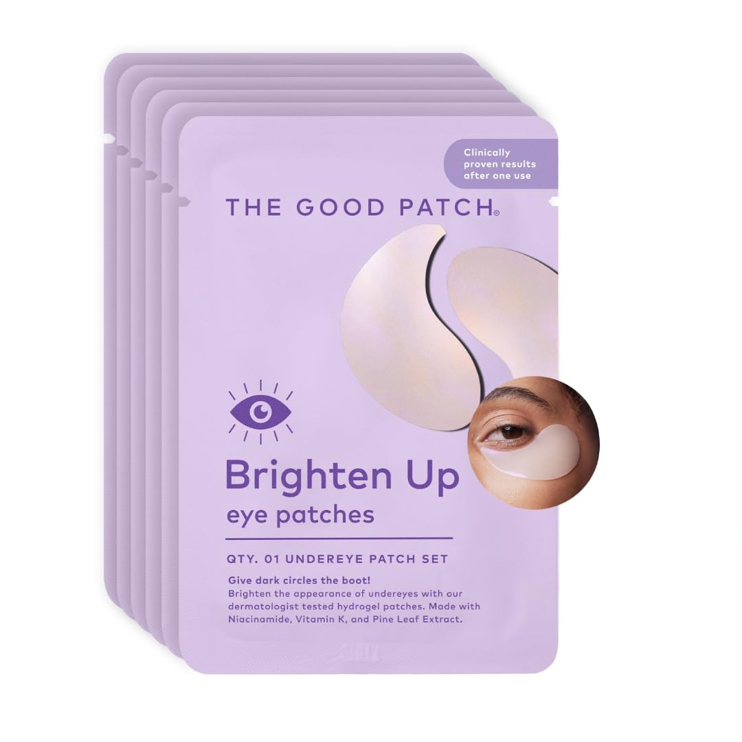 The Good Patch Brighten Up Hydrogel Under Eye Patches for Dark Circles and Puffy Eyes, Made with Niacinamide, Vitamin K, Pine Leaf Extract, Clinically Proven (6 Total Patch Sets)