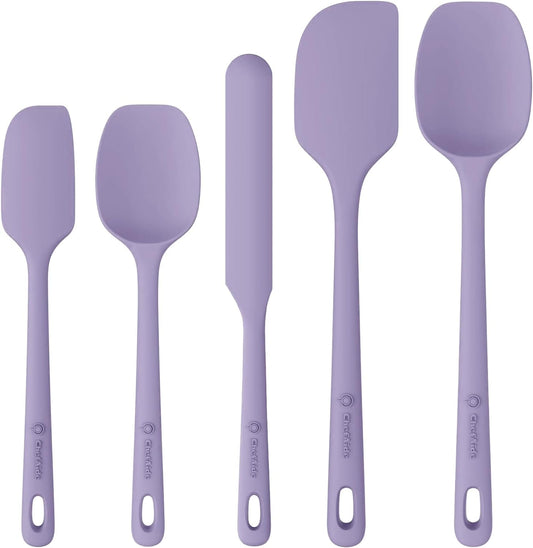 5 Pieces Silicone Spatula Set, Food Grade Rubber Spatula, Upgrade Strong Handle with Ergonomic Grip, Heat Resistant Up to 600°F for Nonstick Cookware, Cooking Purple