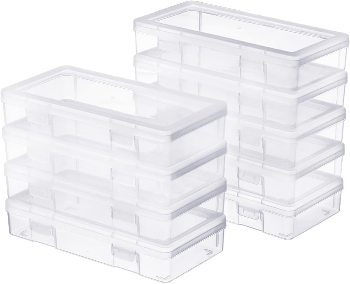 Medium Clear Storage Box 9 Pack Stackable Storage Containers with Snap-Tight Latch 10" x 5"x 1.9" for Pencil Box,Art tools